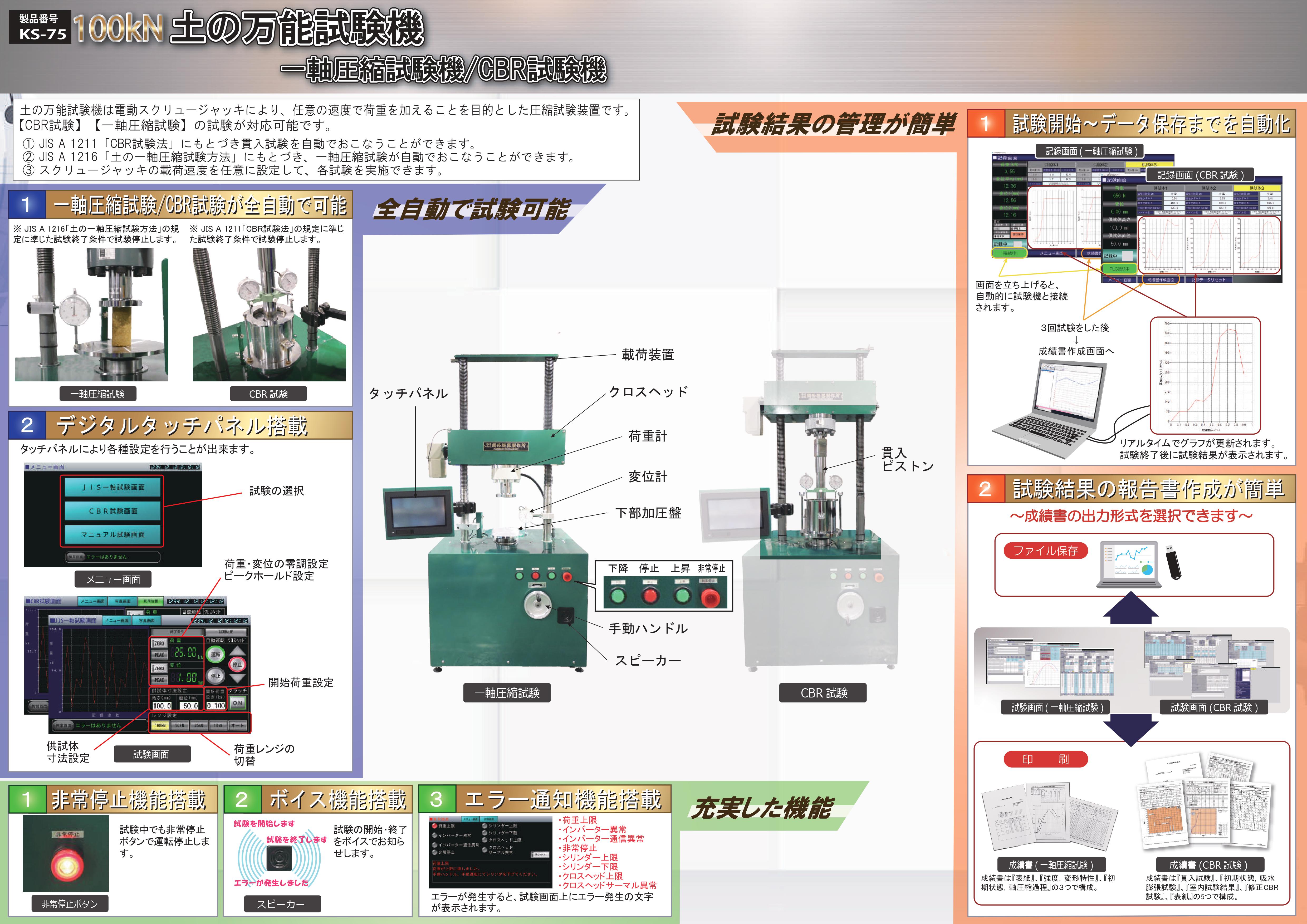 土の一軸圧縮試験機(土の万能試験機) CBR試験機/一軸圧縮試験機 100kN